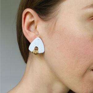 White speckled polymer clay earrings with gold